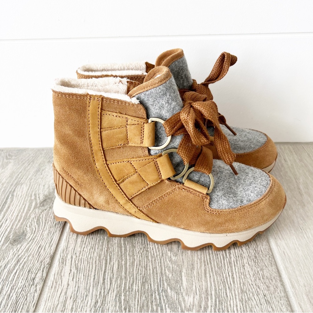 Sorel Women's Kinetic Short Lace-Up Boot Waterproof Suede Brown Grey 8 NWOB - Picture 4 of 8